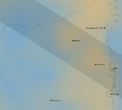 Map of the average cloud coverage across Mozambique for the solar eclipse of 09/01/2016