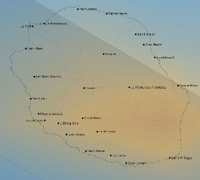 Map of the average cloud coverage across Réunion for the solar eclipse of 09/01/2016