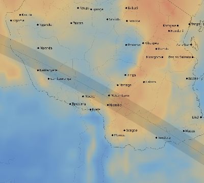 Map of the average cloud coverage across Tanzania for the solar eclipse of 09/01/2016