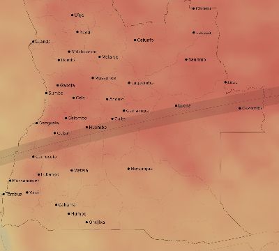 Map of the average cloud coverage across Angola for the solar eclipse of 02/26/2017