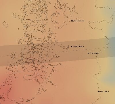 Map of the average cloud coverage across Chile for the solar eclipse of 02/26/2017