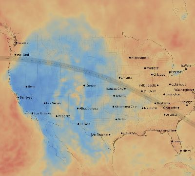 Map of the average cloud coverage across United States for the solar eclipse of 08/21/2017