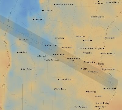 Map of the average cloud coverage across Argentina for the solar eclipse of 07/02/2019