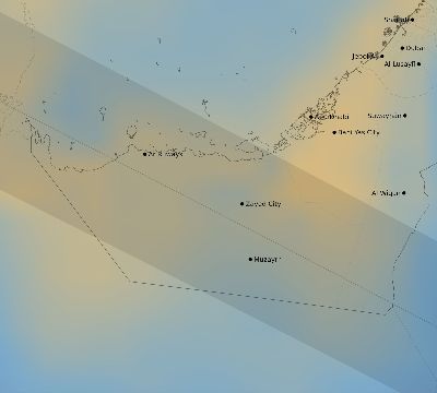 Map of the average cloud coverage across United Arab Emirates for the solar eclipse of 12/26/2019