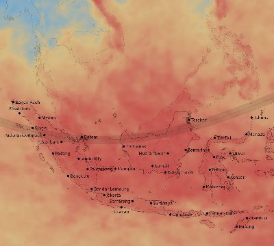Map of the average cloud coverage across Indonesia for the solar eclipse of 12/26/2019