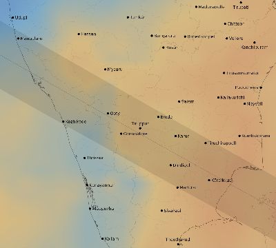 Map of the average cloud coverage across India for the solar eclipse of 12/26/2019