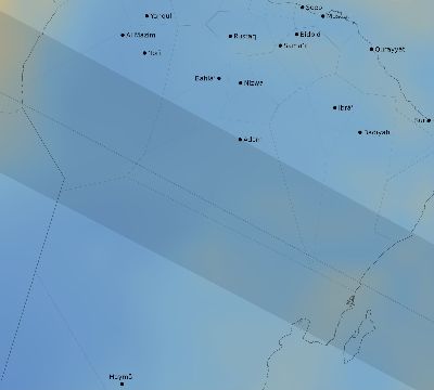 Map of the average cloud coverage across Oman for the solar eclipse of 12/26/2019