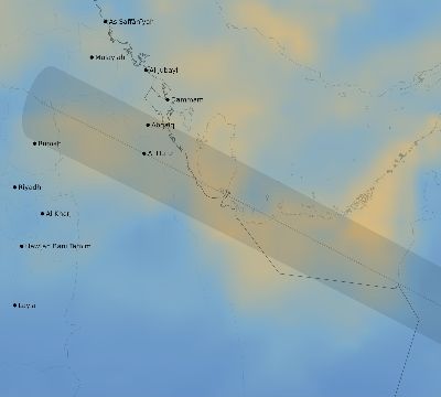 Map of the average cloud coverage across Saudi Arabia for the solar eclipse of 12/26/2019