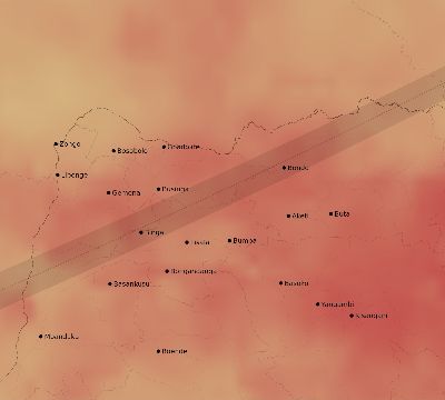 Map of the average cloud coverage across DR Congo for the solar eclipse of 06/21/2020