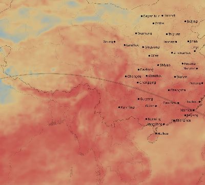 Map of the average cloud coverage across China for the solar eclipse of 06/21/2020