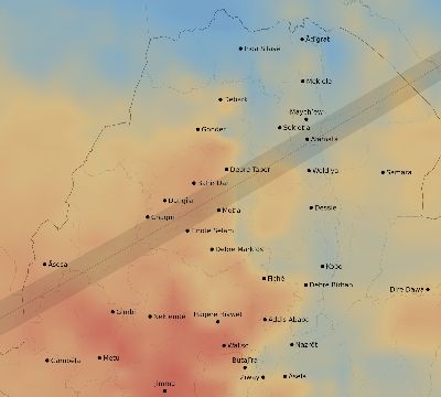 Map of the average cloud coverage across Ethiopia for the solar eclipse of 06/21/2020