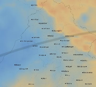 Map of the average cloud coverage across India for the solar eclipse of 06/21/2020