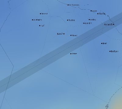 Map of the average cloud coverage across Oman for the solar eclipse of 06/21/2020