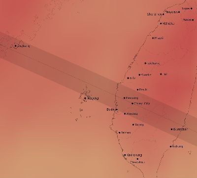 Map of the average cloud coverage across Taiwan for the solar eclipse of 06/21/2020