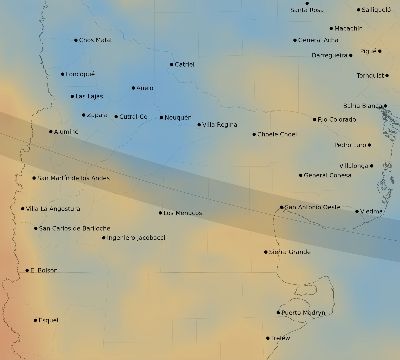 Map of the average cloud coverage across Argentina for the solar eclipse of 12/14/2020