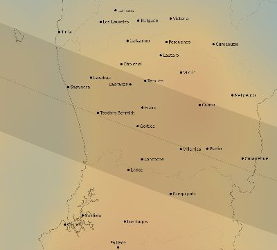 Map of the average cloud coverage across Chile for the solar eclipse of 12/14/2020