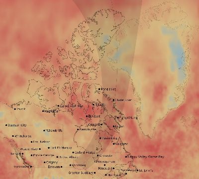 Map of the average cloud coverage across Canada for the solar eclipse of 06/10/2021