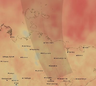 Map of the average cloud coverage across Russia for the solar eclipse of 06/10/2021