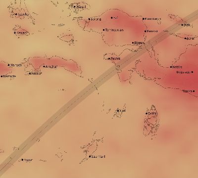 Map of the average cloud coverage across Indonesia for the solar eclipse of 04/20/2023