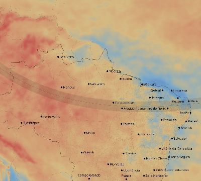 Map of the average cloud coverage across Brazil for the solar eclipse of 10/14/2023