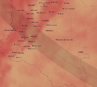 Map of the average cloud coverage across Colombia for the solar eclipse of 10/14/2023