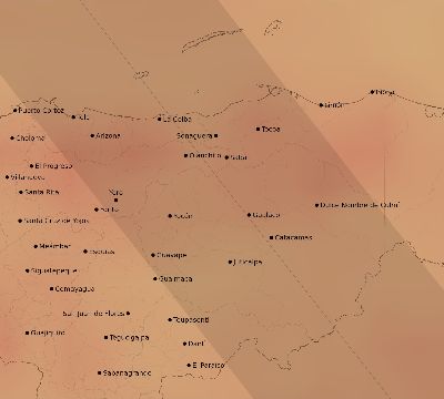 Map of the average cloud coverage across Honduras for the solar eclipse of 10/14/2023