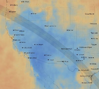 Map of the average cloud coverage across United States for the solar eclipse of 10/14/2023