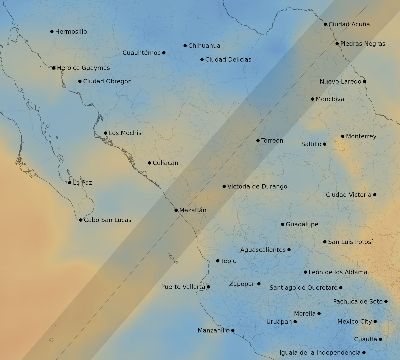 Map of the average cloud coverage across Mexico for the solar eclipse of 04/08/2024