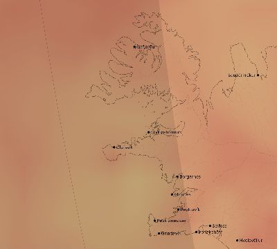 Map of the average cloud coverage across Iceland for the solar eclipse of 08/12/2026