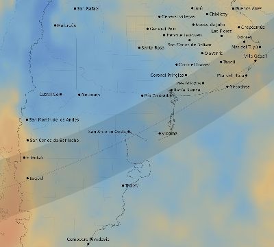Map of the average cloud coverage across Argentina for the solar eclipse of 02/06/2027