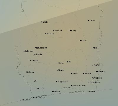Map of the average cloud coverage across Benin for the solar eclipse of 02/06/2027
