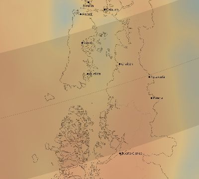 Map of the average cloud coverage across Chile for the solar eclipse of 02/06/2027