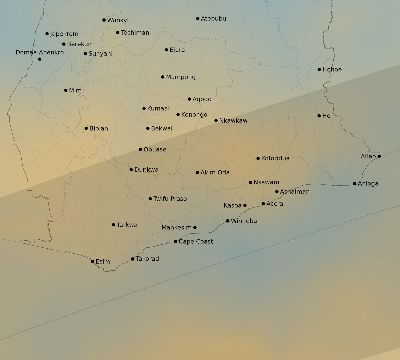 Map of the average cloud coverage across Ghana for the solar eclipse of 02/06/2027