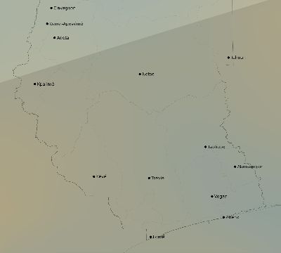Map of the average cloud coverage across Togo for the solar eclipse of 02/06/2027