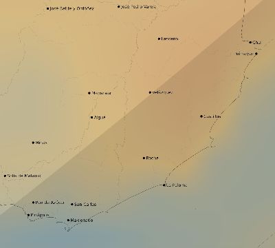 Map of the average cloud coverage across Uruguay for the solar eclipse of 02/06/2027