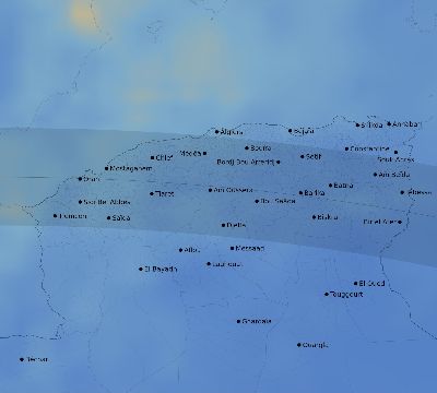Map of the average cloud coverage across Algeria for the solar eclipse of 08/02/2027