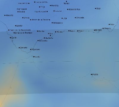 Map of the average cloud coverage across Spain for the solar eclipse of 08/02/2027