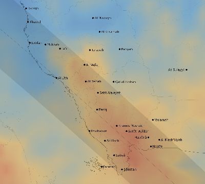 Map of the average cloud coverage across Saudi Arabia for the solar eclipse of 08/02/2027