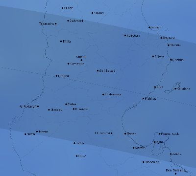 Map of the average cloud coverage across Tunisia for the solar eclipse of 08/02/2027
