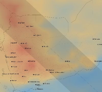 Map of the average cloud coverage across Yemen for the solar eclipse of 08/02/2027