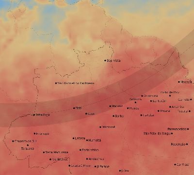 Map of the average cloud coverage across Brazil for the solar eclipse of 01/26/2028