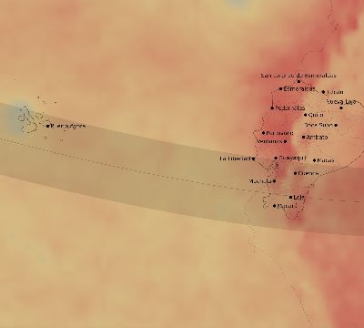Map of the average cloud coverage across Ecuador for the solar eclipse of 01/26/2028