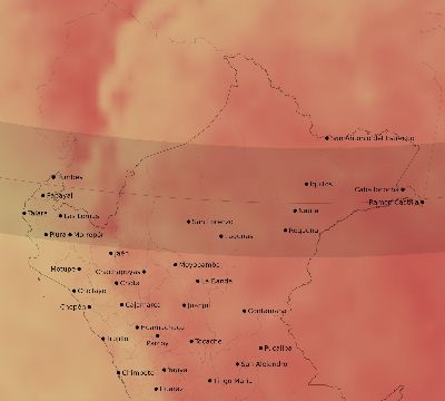 Map of the average cloud coverage across Peru for the solar eclipse of 01/26/2028