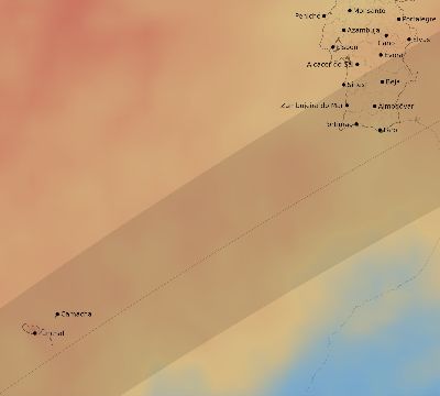 Map of the average cloud coverage across Portugal for the solar eclipse of 01/26/2028