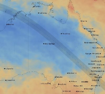 Map of the average cloud coverage across Australia for the solar eclipse of 07/22/2028