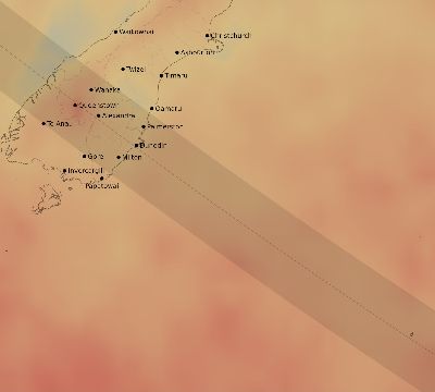 Map of the average cloud coverage across New Zealand for the solar eclipse of 07/22/2028