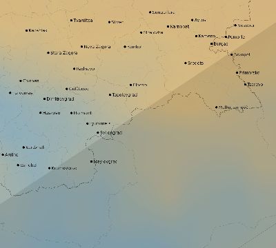 Map of the average cloud coverage across Bulgaria for the solar eclipse of 06/01/2030