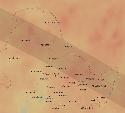 Map of the average cloud coverage across China for the solar eclipse of 06/01/2030