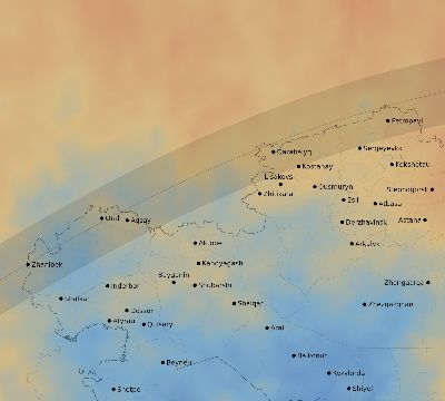Map of the average cloud coverage across Kazakhstan for the solar eclipse of 06/01/2030