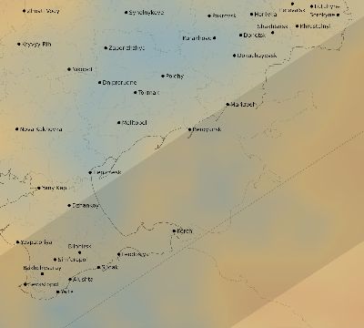 Map of the average cloud coverage across Ukraine for the solar eclipse of 06/01/2030